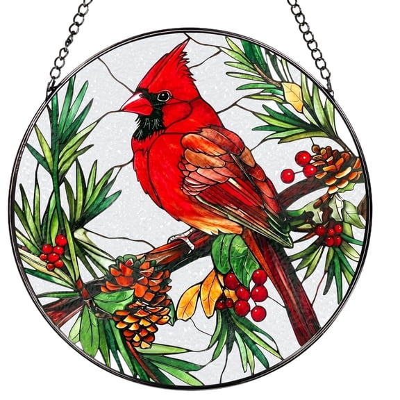 Cardinal Stained Glass Window Hanging 7.9" - Cardinals Suncatcher Door Garden Sun Catcher Home Decor Christmas Birthday Gift for Women Men and Mom Friend