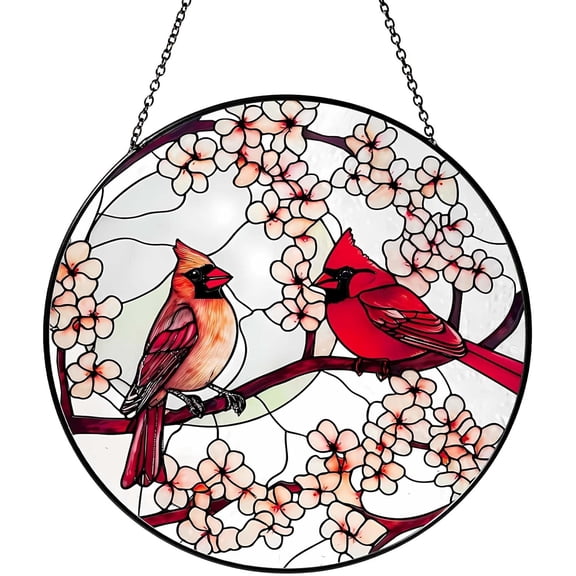 Cardinal Sun Catcher Stained Glass Window Hanging Cardinal Decor Gifts for Women Handmade Sun Catcher Decoration for Garden Home Housewarming Gifts Mother Day