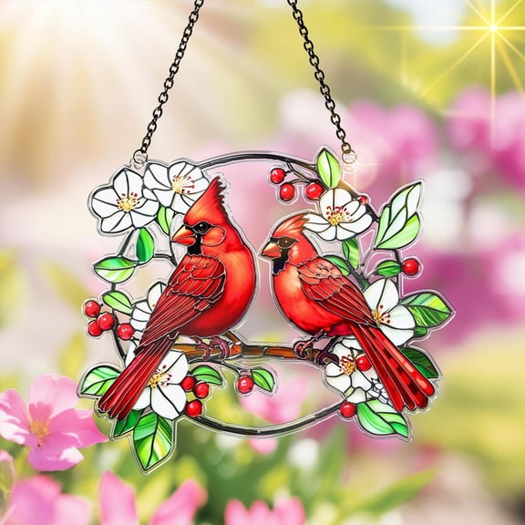 Cardinal Suncatcher, Male and Female Cardinal Acrylic Window Hanging, Cardinal Couple Lover Gift, Decorative Cardinal Acrylic Art