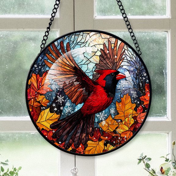 Cardinal Suncatchers For Christmas, Black Cardinal Stained Glass Window Hangings, Black Cardinal Decor, Black Cardinal 2025 Christmas Ornament Black-173HD105, Cardinal Stained Glass Art