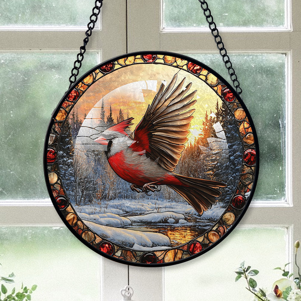 Cardinal Suncatchers For Christmas, Gray Cardinal Stained Glass Window ...