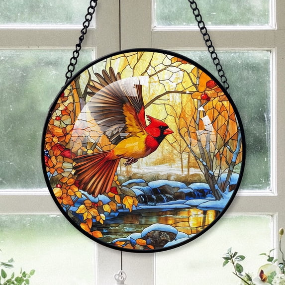 Cardinal Suncatchers For Christmas Tree, Yellow Cardinal Stained Glass Window Hangings, Yellow Cardinal Decor, Yellow Cardinal 2025 Christmas Tree Ornament Yellow-180HD62, Cardinal Stained Glass Art