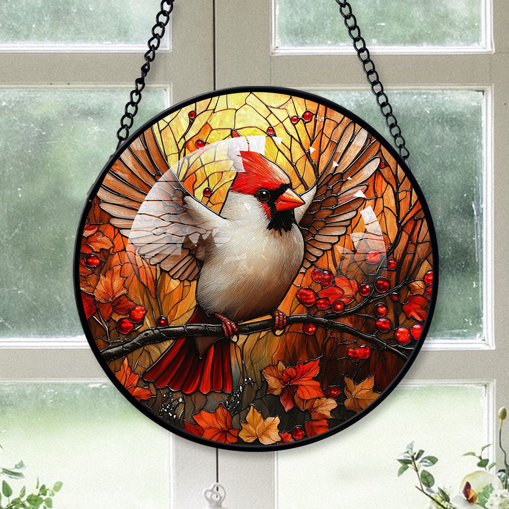 Cardinal Suncatchers For Christmas, White Cardinal Stained Glass Window ...