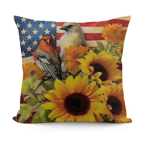Cardinal Sunflower USA Flag Throw Pillow Cover Cardinals Angels Pillow Cover Happy New Year Throw Pillow Cases for Home Sofa Bedroom Livingroom