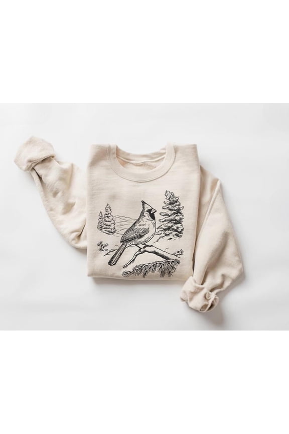 Cardinal Sweatshirt, Retro Red Cardinal Crewneck, Bird Watching Sweater, Nature Scene Apparel527 Tshirt All Size S-5XL