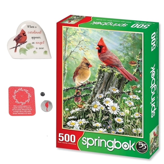 Cardinal Sympathy Gift Set Includes a Golden Light Bird Puzzle, Musical Heart, and Legend of The Cardinal Card with Lapel Pin (Comfort for Grief, Loss, Bereavement, Friendship, Kindness, and Healing)
