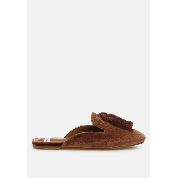 Cardinal Tassel Detail Velvet Mules