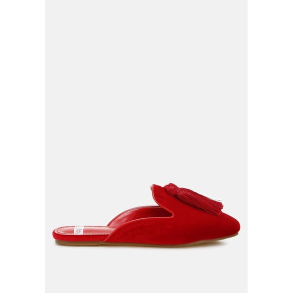 Cardinal Tassel Detail Velvet Mules