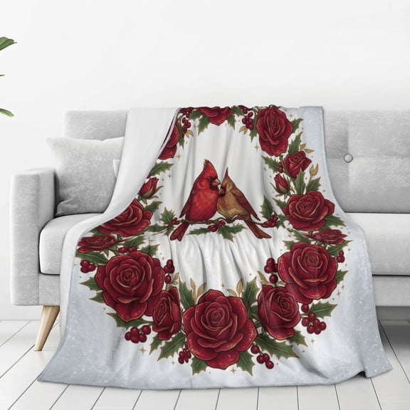 Cardinal Throw Blanket, Christmas Cardinals Theme, Red Birds Pattern for Couch Sofa Bed 50x40