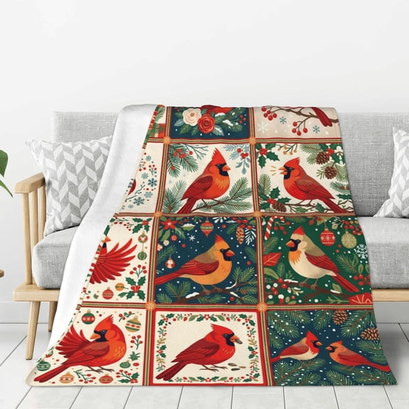 Cardinal Throw Blanket, Elegant Red Bird Design, Soft Warm Plush Fleece, Perfect Christmas Gift, Bed Decor 50x40
