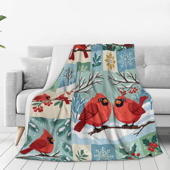 Cardinal Throw Blanket, Festive Bird Pattern, Soft Cozy Flannel Fleece, Ideal Gift for Home, Sofa Bedding 50x40