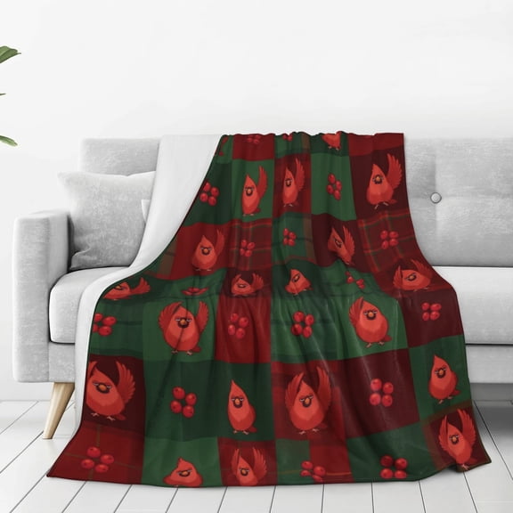 Cardinal Throw Blanket, Festive Bird Wildlife Art, Soft Cozy Flannel Fleece, Unique Gift for Home, Sofa 50x40