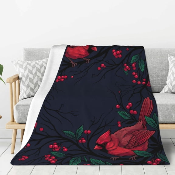 Cardinal Throw Blanket, Red Bird Art Print, Fuzzy Plush Flannel Fleece, Ideal Gift for Adults, Bed Decor 50x40