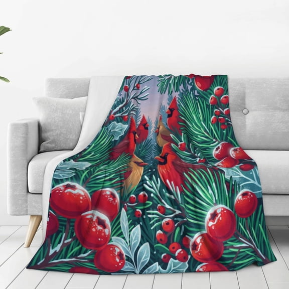 Cardinal Throw Blanket, Red Bird Decor Pattern, Plush Flannel Fleece, Thoughtful Gift for Home, Bed Decor 50x40