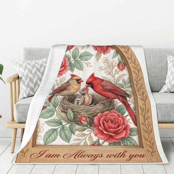 Cardinal Throw Blanket, Red Bird Nature Print, Warm Plush Bedding, Unique Christmas Gift for Adults, Bed Decor 50x40
