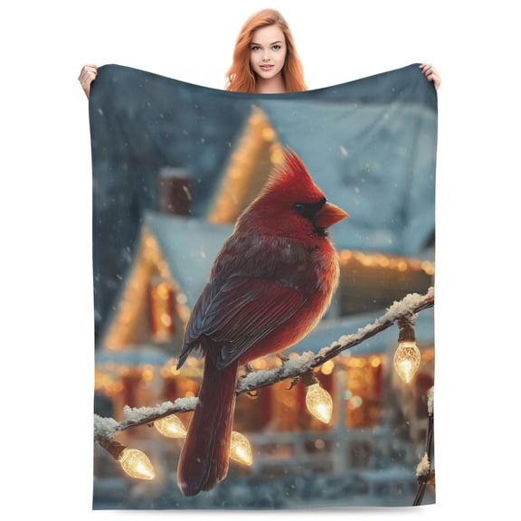 Cardinal Throw Blanket, Soft Flannel Fleece Red Bird Blanket For Couch Sofa Bed, Warm Cozy Winter Home Decor Gift For Adults Women Men Bird Lovers 50x40