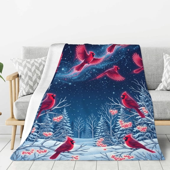 Cardinal Throw Blanket, Winter Wildlife Bird Art, Plush Flannel Fleece, Perfect Christmas Gift, Sofa Bed Decor 50x40
