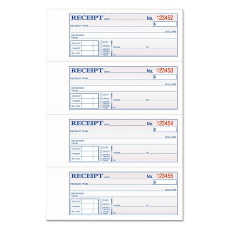 Cardinal Tops 3-Part Hardbound Receipt Book, 7" x 2 3/4", Carbonless, 200 Sets per Book