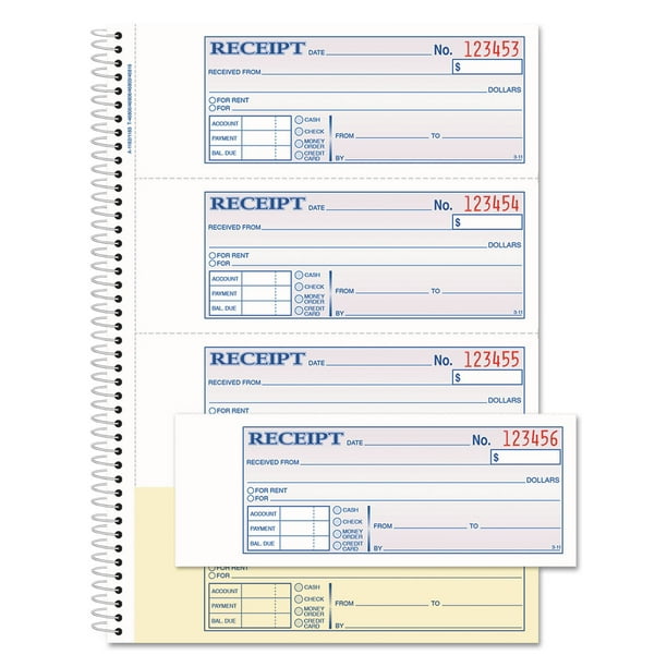 Cardinal Tops Money/Rent Receipt Book, 7 1/8" x 2 3/4", 2Part