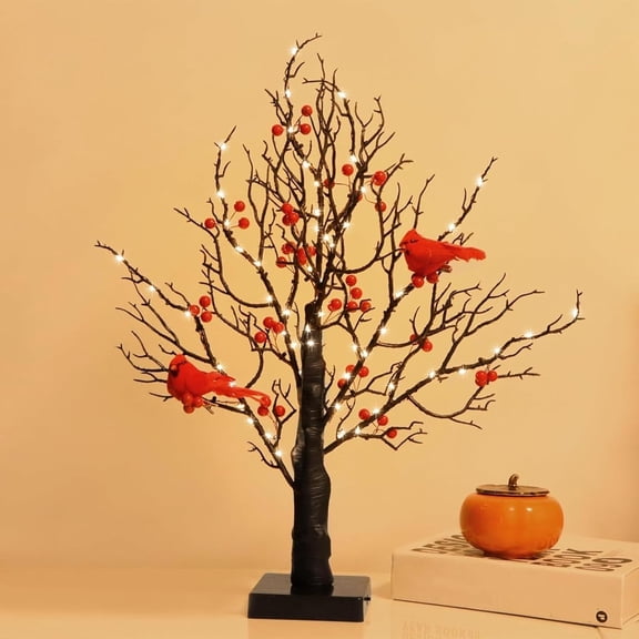 Cardinal Tree - LED Vintage Glowing Tree (21 in), Vintage Glowing Tree with Cardinals and Berries, Red Bird Tree Lights, Cardinal Christmas Glowing Tabletop Decor (1)