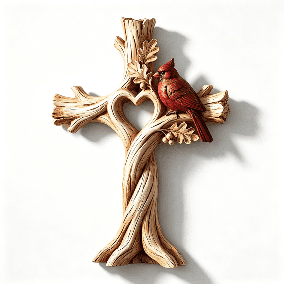 Cardinal Tree of Life Carved Cross, Resin Cross Wall Decor, Great Christian Gift, Faith Home Tabletop & Wall Hanging Decor,Wall Art Gift, Home Living Room Decor
