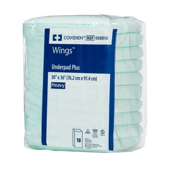 Cardinal Disposable Wings Incontinence Underpad & Protector Pack, Heavy Absorbency, 30 x 36 Inch (10 Count)