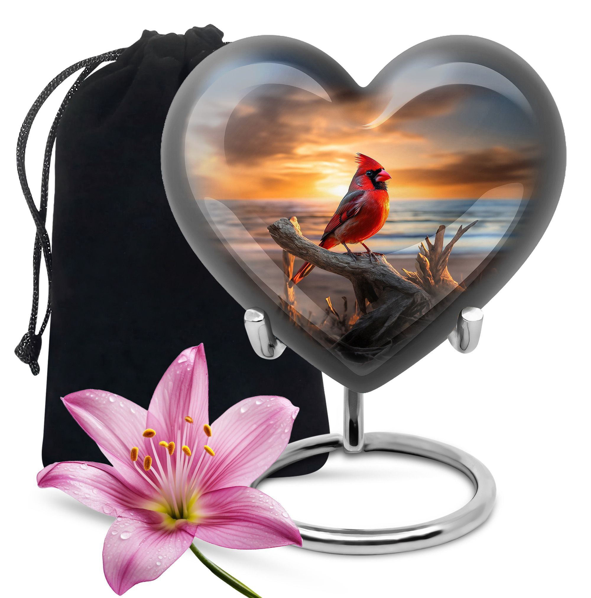 Cardinal Urns For Human Ashes, Large Heart Shape Cardinal Bird Urn For Ashes Adult, Ashes Urns Human Remains Adult, Elegant Urns For Ashes Adult Male, Funeral Urns For Adult Ashes Women 8 Inch