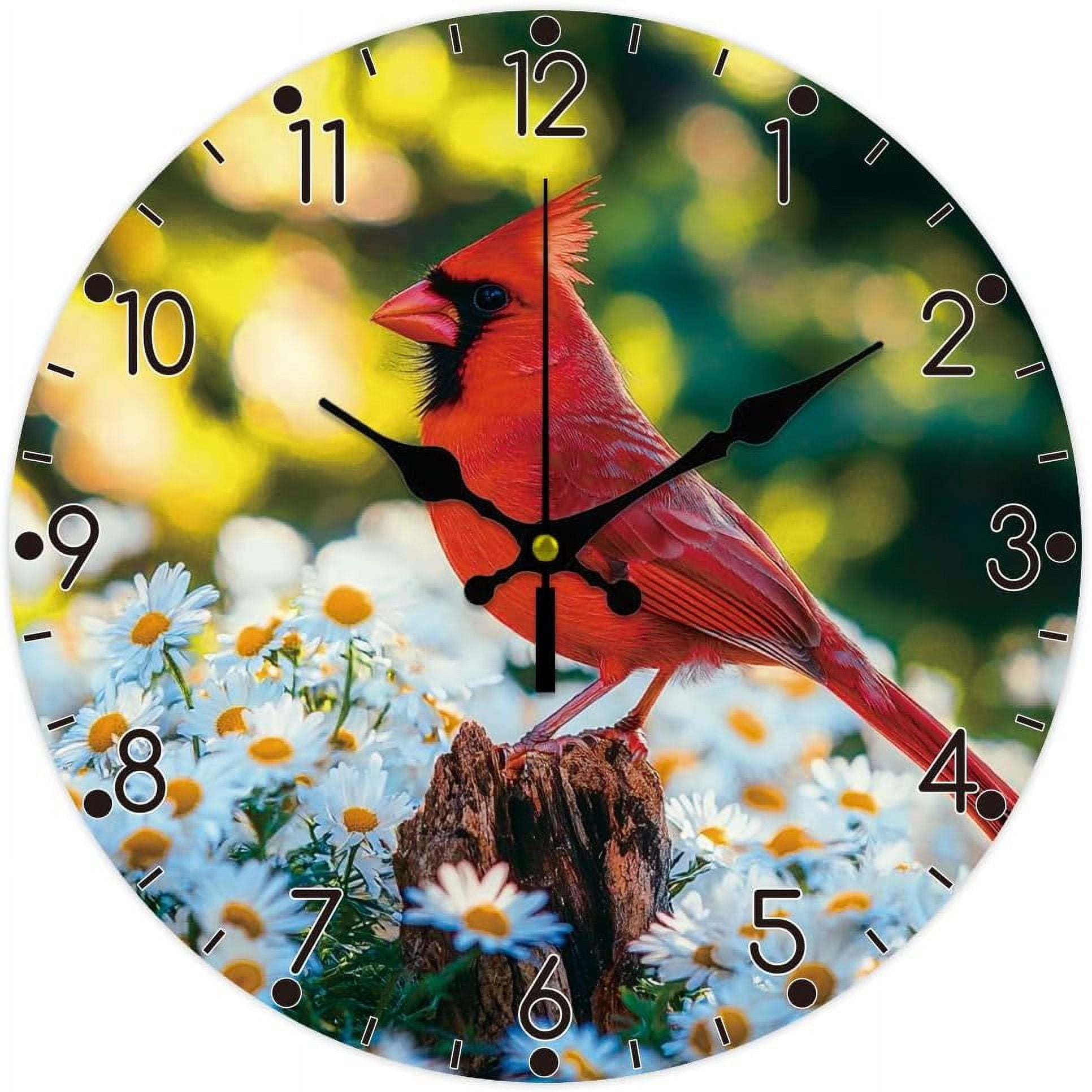 Cardinal Wall Clock 12 Inch Battery Operated Clocks Daisies Non Ticking ...