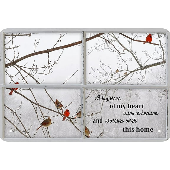 Cardinal Wall Decor Sign With Sentiment Message, 8 x 12 Inch Hanging Home Decoration