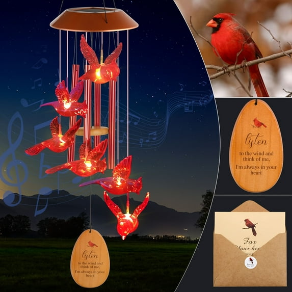 Cardinal Wind Chimes, Memorial Sympathy Gifts for Women, Mother's Day Present for Mom & Grandma, Garden Decor with Red Bird