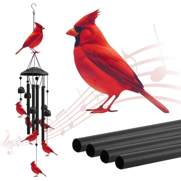 Cardinal Wind Chimes for Outside, Black Metal Windchimes Outdoors, Cardinals Gifts for Women/Men, Garden/Yard Decor, Memorial/Birthday Gifts for Grandma/Mom, Durable Chimes for Outdoors