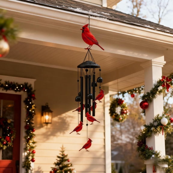 Cardinal Wind Chimes for Outside, Large Cardinal Garden Decor Bird Wind Chime, Memorial Cardinal Gifts for Women, 35" Outdoor Windchimes for Lawn, Porch, Patio, Yard, Christmas