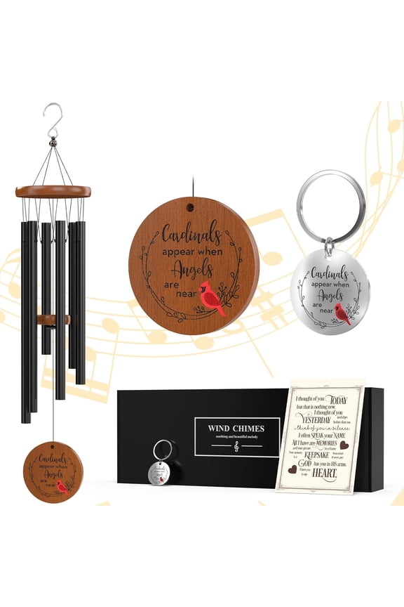 Cardinal Wind Chimes and Remembrance Keychain, Cardinal Sympathy Memorial Bereavement Condolence Gift Baskets in Memory of Loss of Loved One, Mother Father Grandma Grandpa Wife Husband Brother Sister