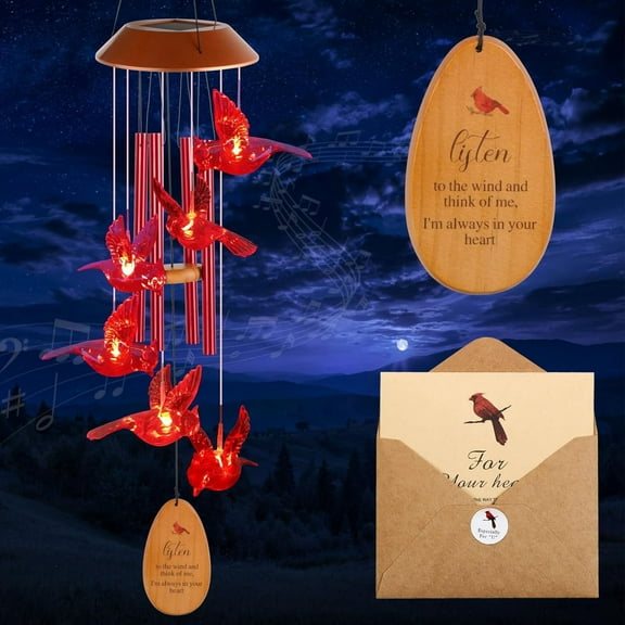 Cardinal Wind Chimes for Outside Solar Cardinal Gifts Memorial Windchime Garden