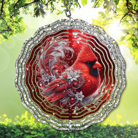 Cardinal Wind Spinner, Winter Bird Garden Decor, Glitter Design Outdoor Yard Art, Unique Gift