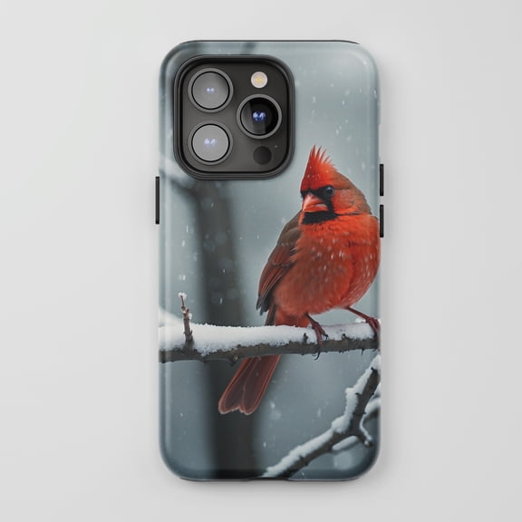 Cardinal Winter Bird For All iPhone Series Tough Phone Case Nature Gray