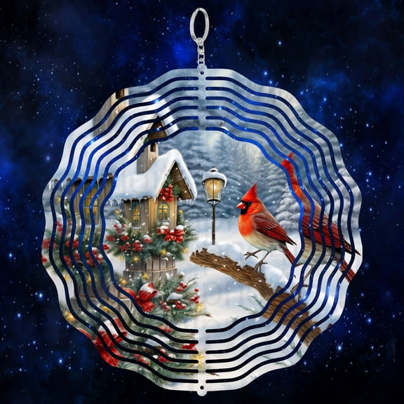 Cardinal Winter Birdhouse Christmas 3D Wind Spinner Sublimation Holiday Decoration