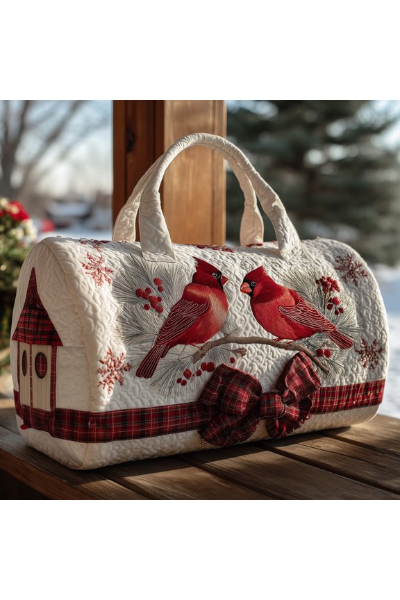 Cardinal Winter Couple Quilt Duffle Bag, Quited Travel Tote Bag, Quited Weekender Travel Bag, Carry On Duffle