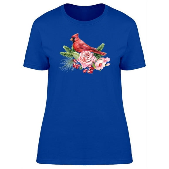 Cardinal With Pink Flowers T-Shirt Women -Image by Shutterstock, Female Medium
