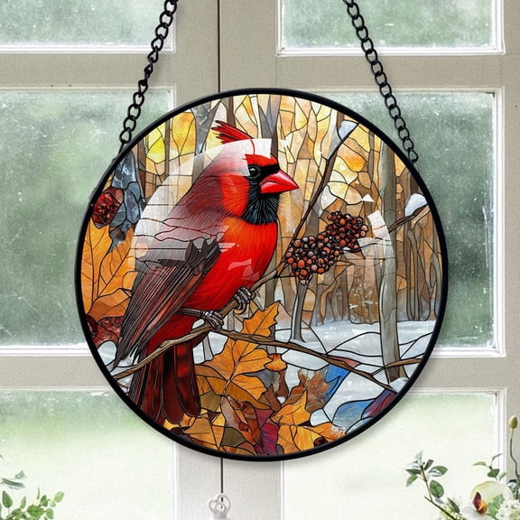 Cardinal Xmas Suncatchers, Black Cardinal Stained Glass Window Hangings, Black Cardinal Decor, Black Cardinal Funny Christmas Ornaments Black-173HD281, Cardinal Stained Glass Art