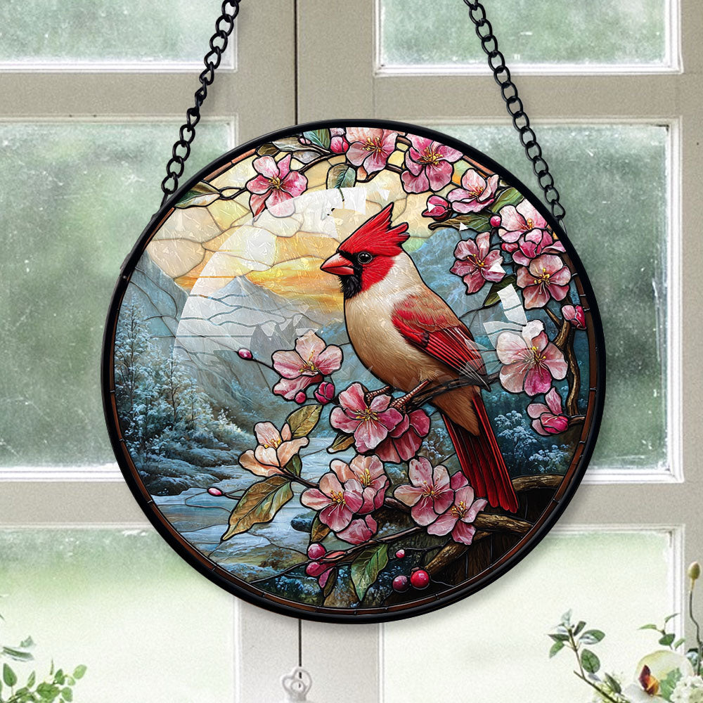 Cardinal Xmas Suncatchers, White Cardinal Stained Glass Window Hangings ...