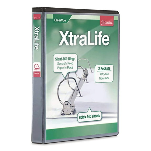 Cardinal XtraLife ClearVue Non-Stick Locking Slant-D Binder, 1" Cap, 11 x 8 1/2, Black