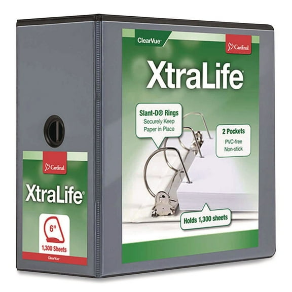 Cardinal XtraLife ClearVue Non-Stick Locking Slant-D Binder, 6" Cap, 11 x 8 1/2, Black