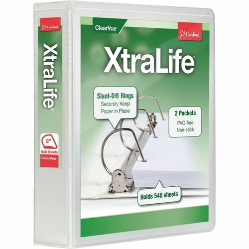 Cardinal Xtralife ClearVue Locking Slant-D Binder, 2" Binder Capacity, Letter, 8 1/2" x 11" Sheet Size, 540 Sheet Capacity, 2 1/2" Spine Width (26320) | 5-Pack (5 Total)