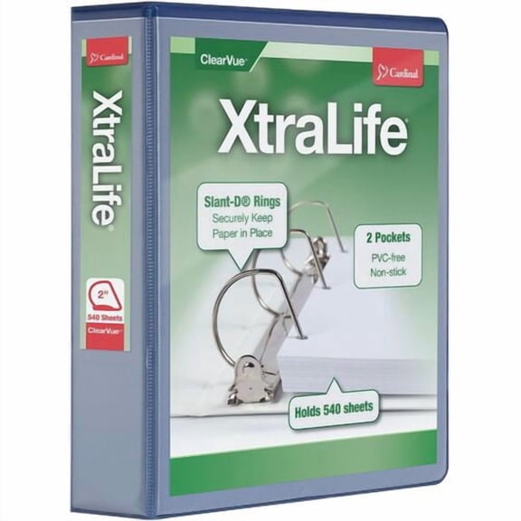 Cardinal® Xtralife ClearVue Locking Slant-D Binder, 2" Binder Capacity, Letter, 8 1/2" x 11" Sheet Size, 540 Sheet Capacity, 2 1/2" Spine Width (26322) | 2-Pack (2 Total)