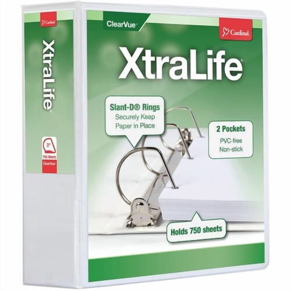 Cardinal® Xtralife ClearVue Locking Slant-D Binder, 3" Binder Capacity, Letter, 8 1/2" x 11" Sheet Size, 725 Sheet Capacity, 2 29/32" Spine Width (26330) | 2-Pack (2 Total)