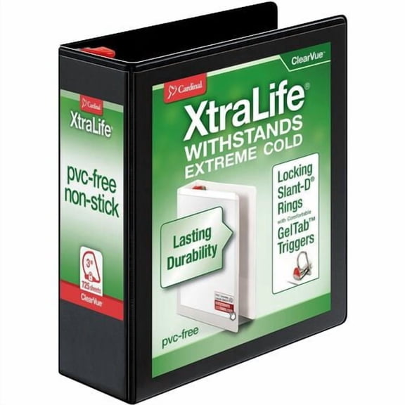 Cardinal® Xtralife ClearVue Locking Slant-D Binder, 3" Binder Capacity, Letter, 8 1/2" x 11" Sheet Size, 725 Sheet Capacity, 2 29/32" Spine Width (26331) | 2-Pack (2 Total)
