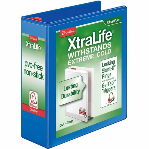 Cardinal® Xtralife ClearVue Locking Slant-D Binder, 3" Binder Capacity, Letter, 8 1/2" x 11" Sheet Size, 725 Sheet Capacity, 2 29/32" Spine Width (26332) | 2-Pack (2 Total)