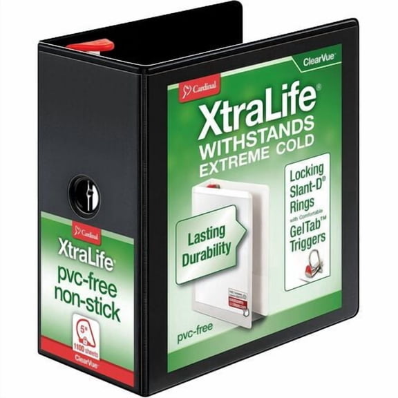 Cardinal® Xtralife ClearVue Locking Slant-D Binder, 5" Binder Capacity, Letter, 8 1/2" x 11" Sheet Size, 1100 Sheet Capacity, 4 3/8" Spine Width (26351CB) | 5-Pack (5 Total)