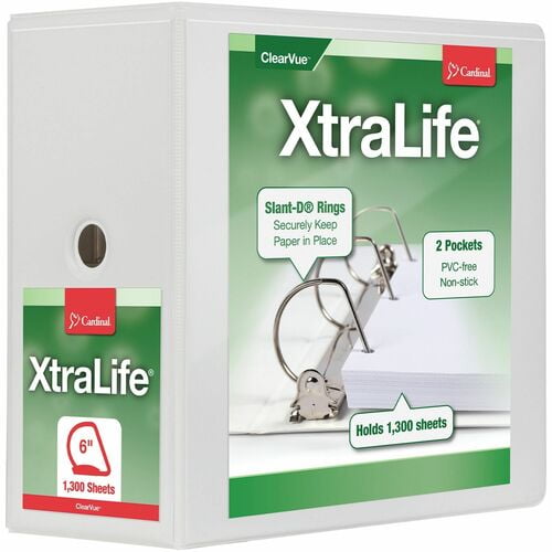 Cardinal® Xtralife ClearVue Locking Slant-D Binder, 6" Binder Capacity, Letter, 8 1/2" x 11" Sheet Size, 1300 Sheet Capacity, 5 1/2" Spine Width (26360) | 5-Pack (5 Total)